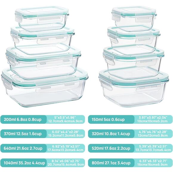 Vtopmart 8 Pack Glass Food Storage Containers with Airtight Lids Glass Meal Prep - Picture 2 of 7